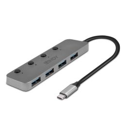 Lindy 4 Port USB 3.2 Type C Hub with On/Off Switches | 43383