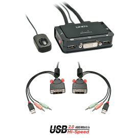 Lindy 2 Port DVI-D Single Link, USB 2.0 & Audio Cable KVM Switch - 42341