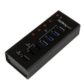 StarTech ST4300U3C3 4 Port USB 3.0 Hub (5Gbps) plus 3 Dedicated USB Charging Ports (2 x 1A & 1 x 2A) - Wall Mountable Metal Enclosure
